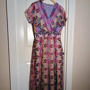 J Peterman nwot chiffon psychedelic tapestry print wrap midi dress size 14